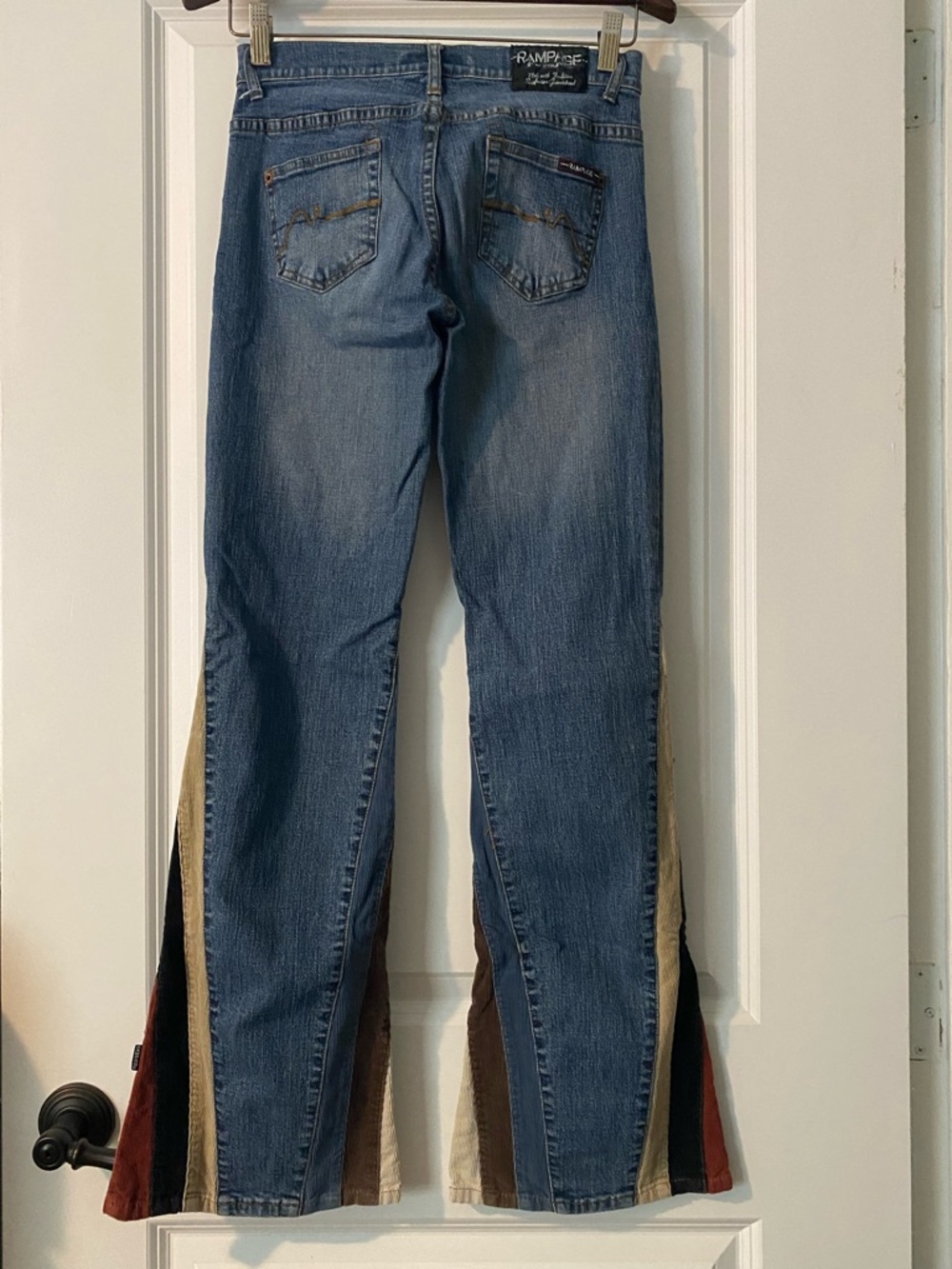 Rampage Blue Denim Flare Jeans with Multicolor Corduroy Insets - Picture 3 of 6